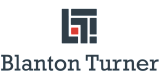 Blanton Turner logo featuring a geometric &ldquo;BT&rdquo; symbol in dark blue with a red square accent above the company name.