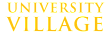 Bold University Village logo in vibrant golden yellow letters.