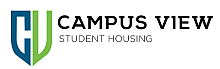 Modern Campus View Student Housing logo with a sleek design in blue and green.