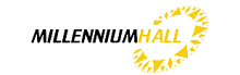Logo of Millennium Hall with a modern design featuring a dynamic yellow and black motif.