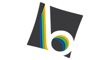 Dynamic logo illustration featuring layered geometric shapes with blue, green, and yellow accents.