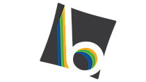 Vibrant artistic logo featuring dynamic colorful stripes creatively aligned on a bold dark background.