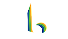 Vibrant and dynamic letter 'b' logo design with colorful bands in orange, green, and blue.