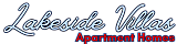 Elegant logo design showcasing Lakeside Villas Apartment Homes in stylish blue and red typography.