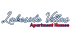 Elegant Lakeside Villas Apartment Homes logo with stylish blue and red typography.