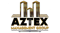 Elegant logo of Aztex Management Group featuring bold gold and black skyscraper design.