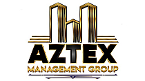 Elegant Aztex Management Group logo featuring stylized golden skyscrapers with modern design elements.