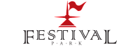 Sleek Festival Park logo featuring a stylized red compass with a waving flag.