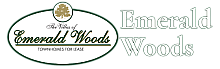 Logo of The Villas of Emerald Woods, showcasing elegant design with a tree emblem and text highlighting townhomes for lease.