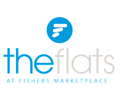 Modern logo of The Flats at Fishers Marketplace featuring a sleek design with a vibrant blue icon.