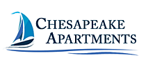 Elegant logo of Chesapeake Apartments featuring a blue sailboat.
