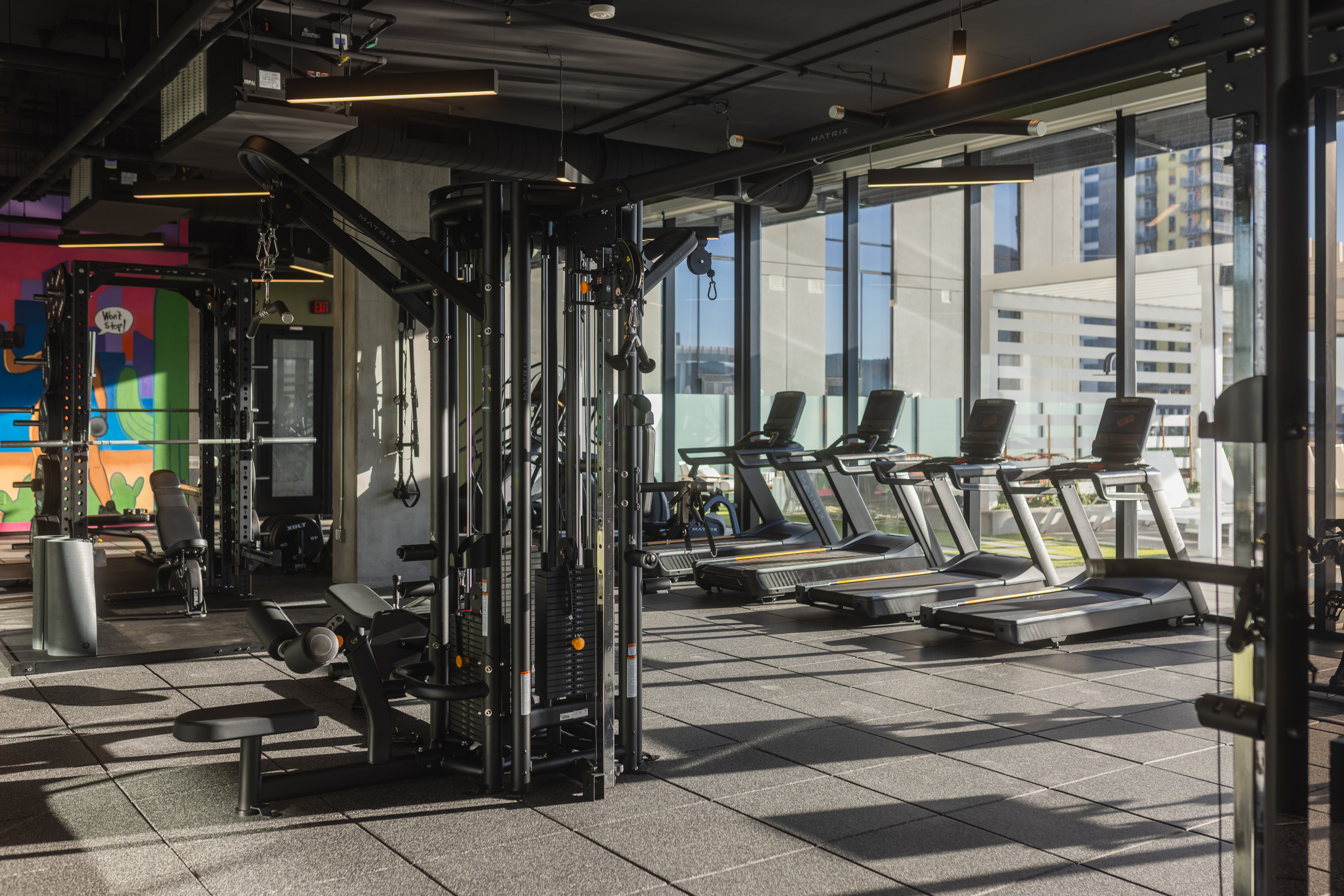 Rosie fitness center with cardio and strength-training equipment