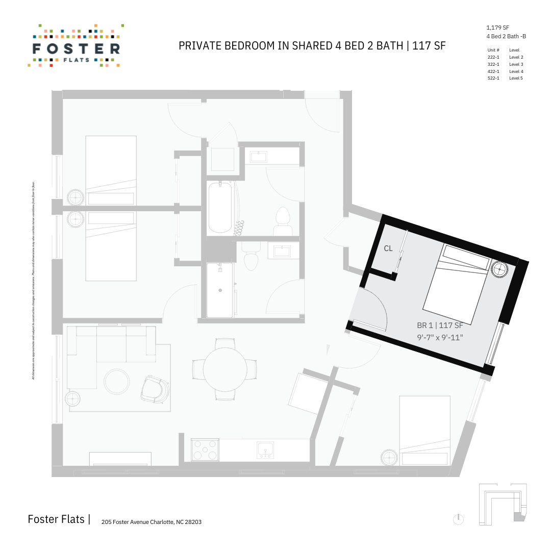 Co-Living Single Furnished Room 4 Bed 2 Bath 4, 2, 1175 Floor Plan