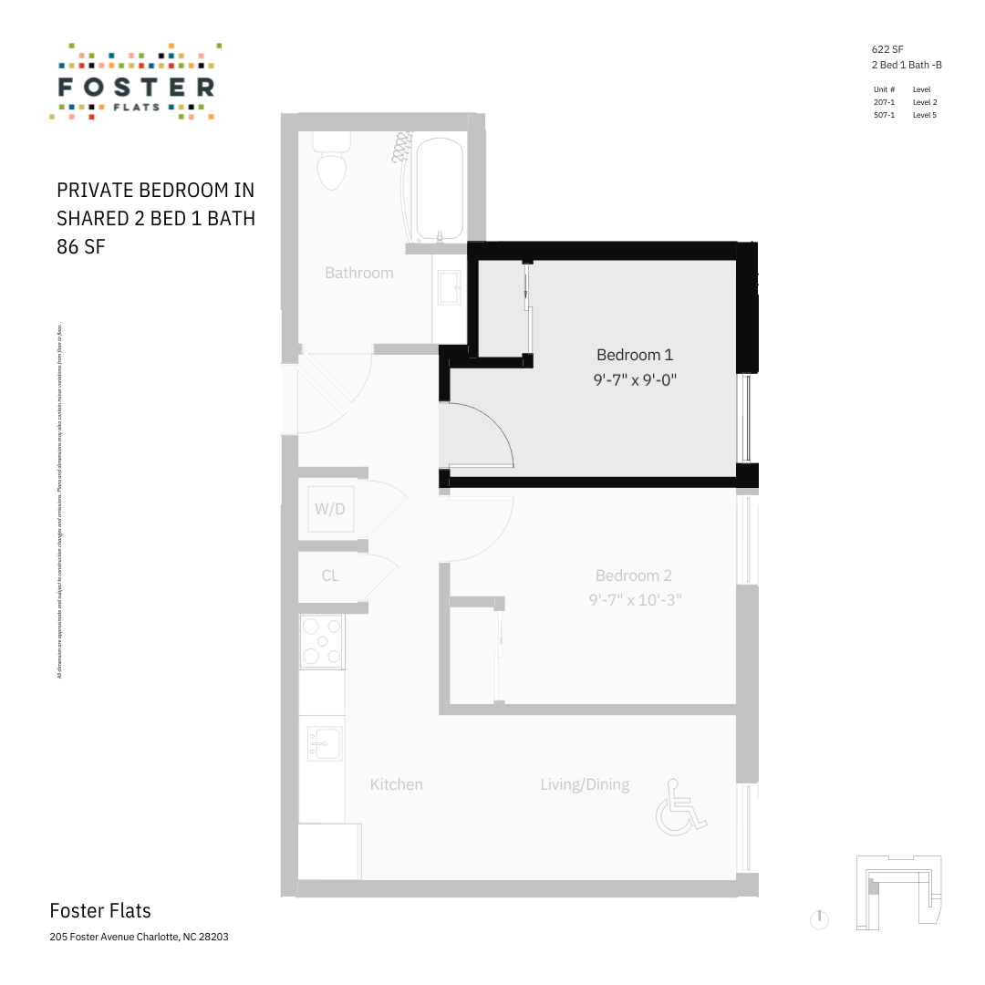 Co-Living Single Furnished Room 2 Bed 1 Bath 2, 1, 795 Floor Plan