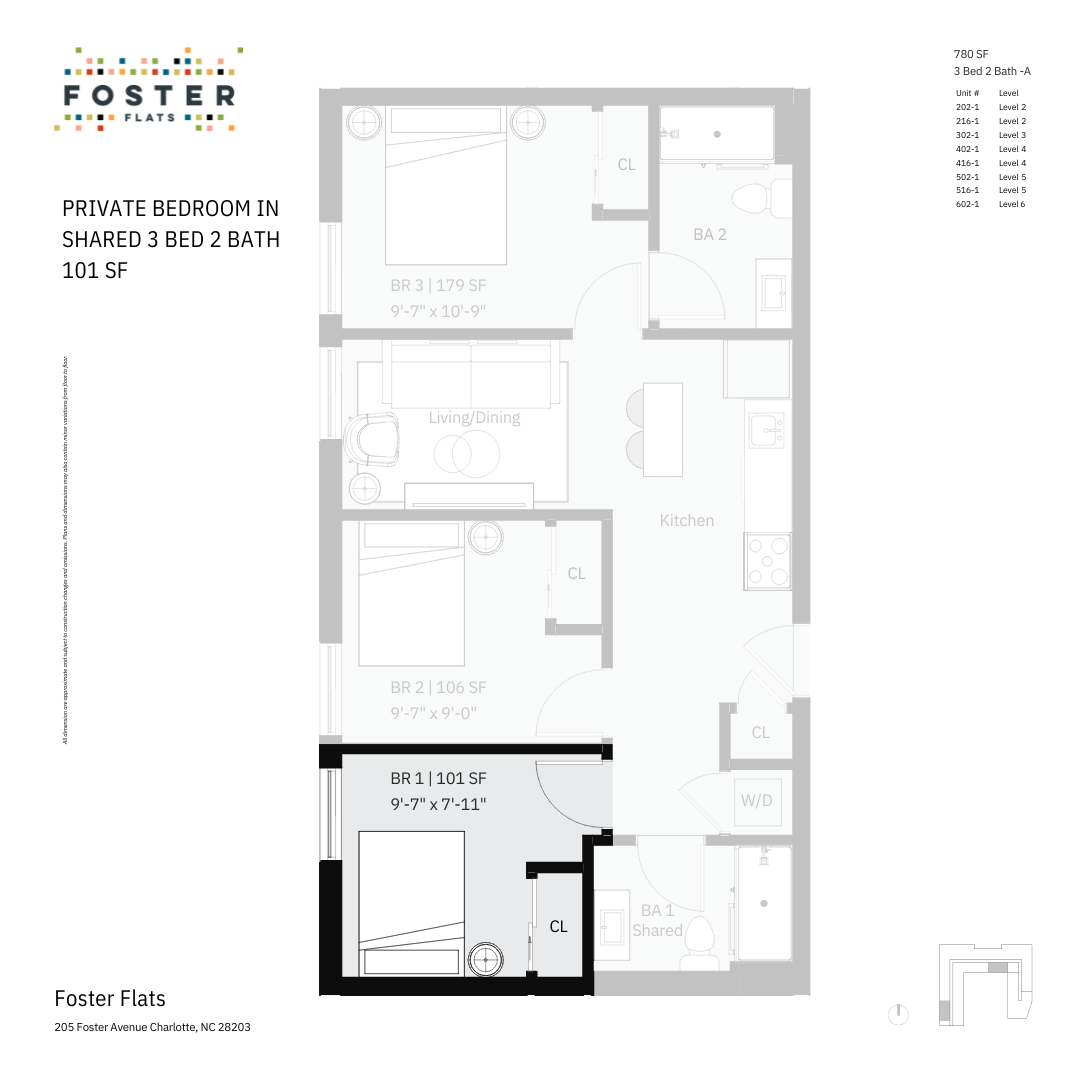 Co-Living Single Furnished Room in 3 Beds 2 Baths 3, 2, 1055 Floor Plan