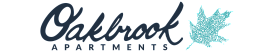 Elegant Oakbrook Apartments logo featuring stylized script and a detailed turquoise leaf design.