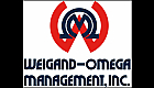 Bold and modern logo of Weigand-Omega Management featuring red and blue design elements.