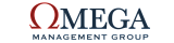 Omega Management Group logo featuring a bold, stylish design that combines red and blue elements for a modern corporate identity.