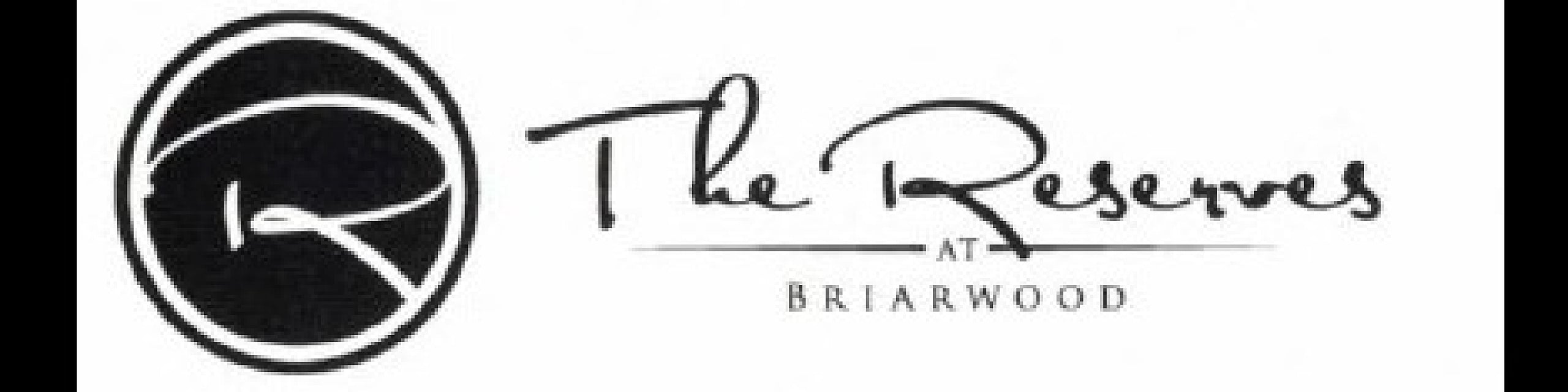 Sophisticated logo for The Reserves at Briarwood, featuring elegant script and a modern circular icon.
