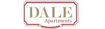 Elegant logo design for DALE Apartments with sophisticated red and beige color scheme.
