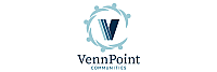 Elegant VennPoint Communities logo featuring a stylized 'V' encircled by a light blue abstract design.