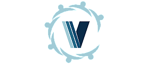 Stylized logo with a bold 'V' framed by dynamic arcs in shades of blue, symbolizing innovation and growth.