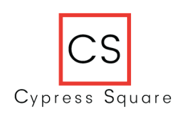 Modern Cypress Square logo with a sleek red-bordered square and stylized 'CS' initials, embodying contemporary elegance.