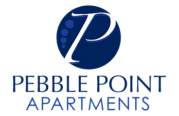 Elegant logo design for Pebble Point Apartments featuring a stylized 'P' in a deep blue circle, exemplifying luxury and sophistication.