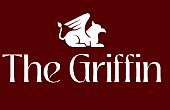 Elegant logo design featuring a majestic griffin with stylized text reading 'The Griffin' against a rich burgundy background.