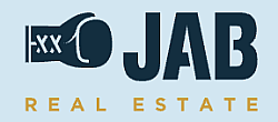 Modern logo design for JAB Real Estate featuring a boxing glove symbol with sleek typography.