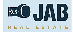 Logo for JAB Real Estate featuring a boxing glove and bold typography, symbolizing strength and reliability.