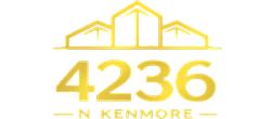 Elegant gold logo featuring '4236 N Kenmore' with a modern architectural design, exuding luxury and sophistication.