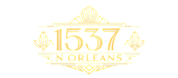 Elegant gold Art Deco logo design featuring '1537 N Orleans' with intricate fan motifs.