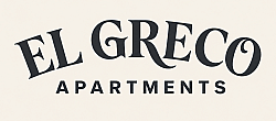 Elegant El Greco Apartments logo with classic typography on a soft beige background.