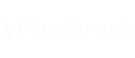 Elegant white Pinebrook logo featuring a minimalist pine tree design.