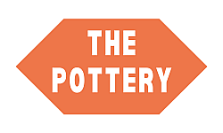 Bold orange hexagonal logo featuring the text 'The Pottery' in white.