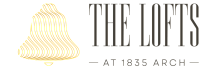 Elegant logo for 'The Lofts at 1835 Arch' featuring a golden bell design, symbolizing luxury urban living.