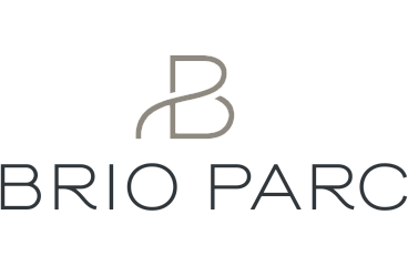 Elegant Brio Parc logo featuring a modern, minimalist design with a sleek abstract 'B' above the text.