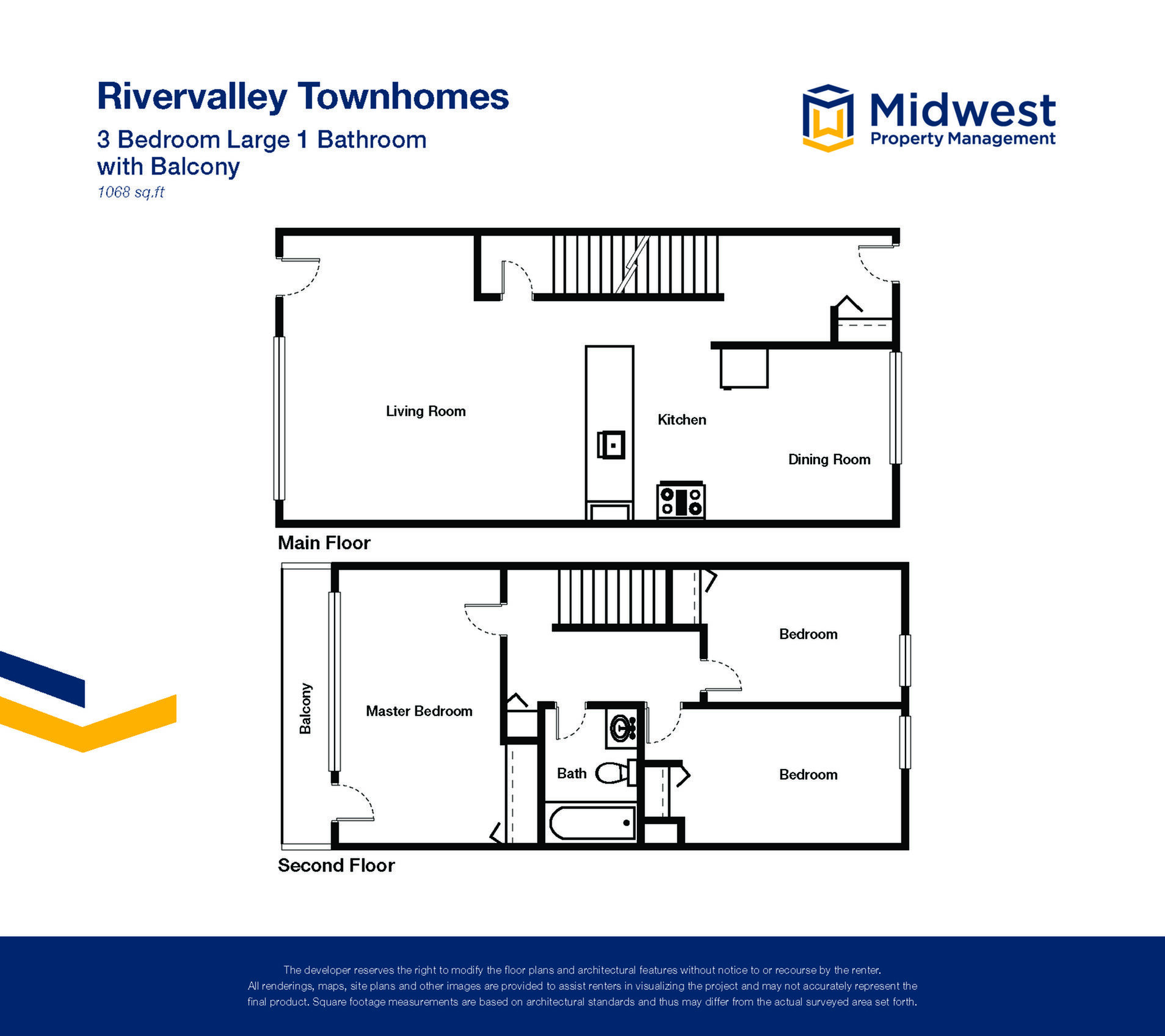 Floor plan layout diagram for 3 Bedroom Large - with Balcony