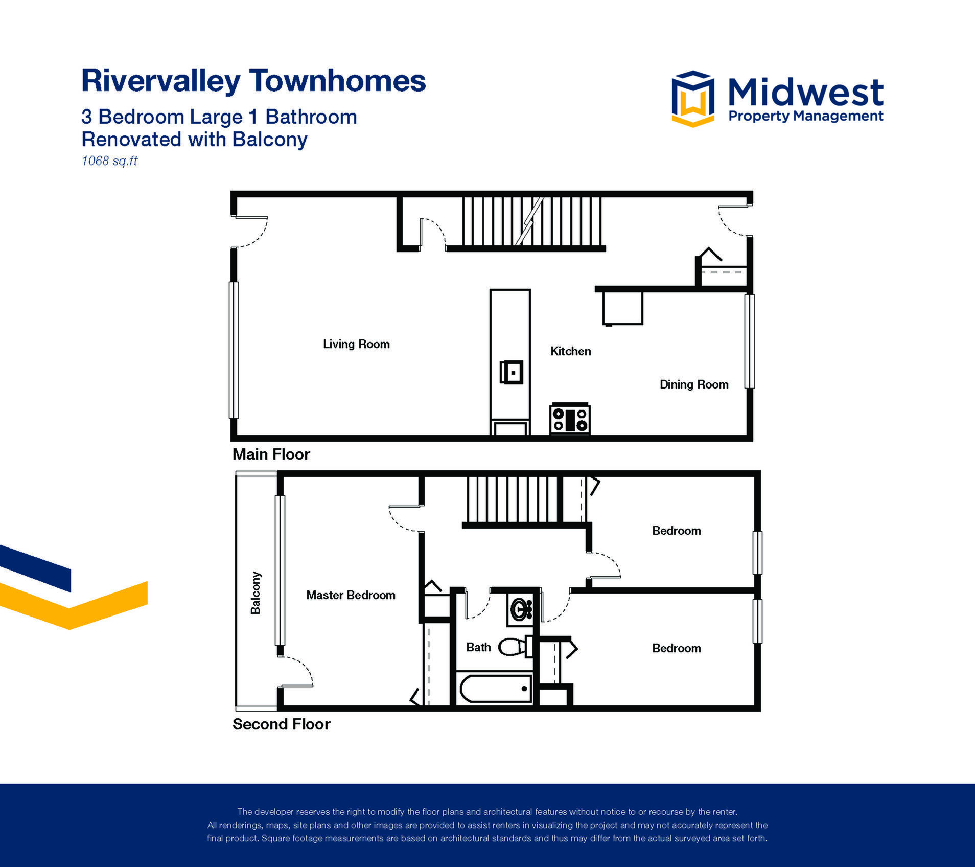 Floor plan layout diagram for 3 Bedroom Large - Renovated with Balcony