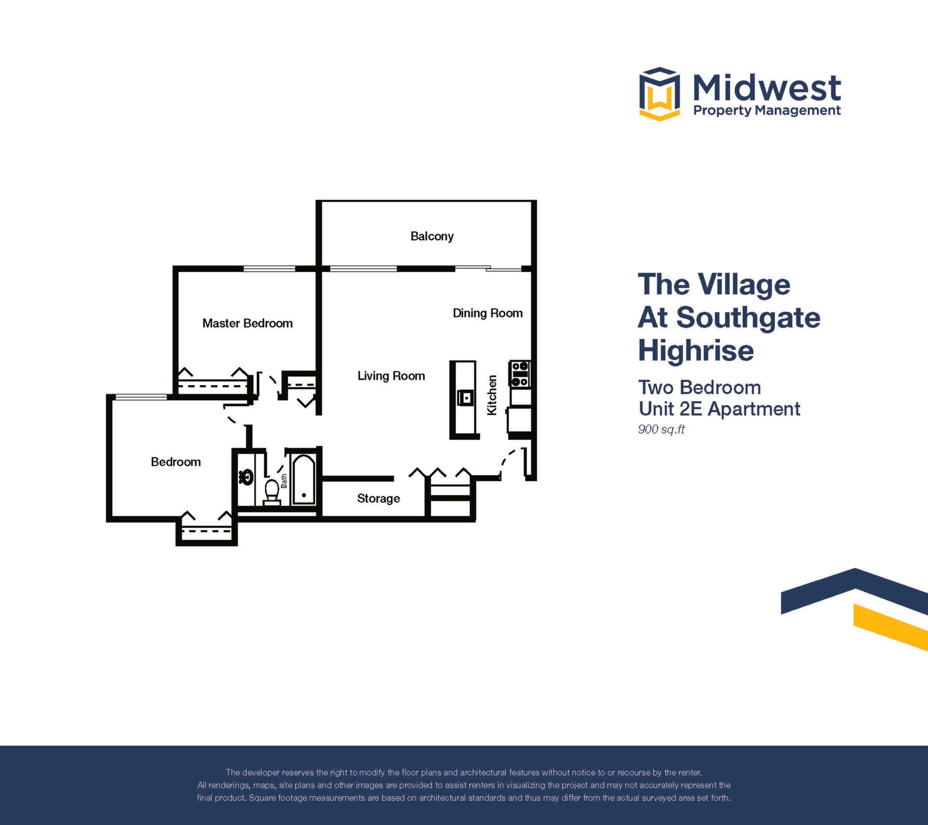 Floor plan layout diagram for 2 Bedroom Large Highrise