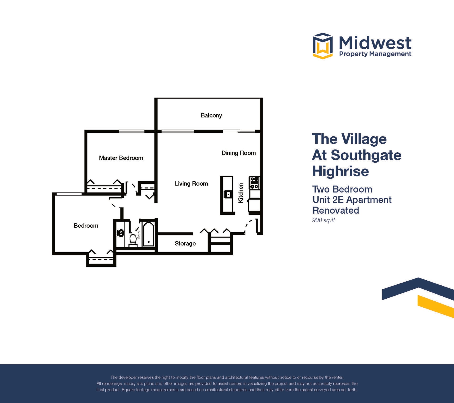 Floor plan layout diagram for 2 Bedroom Large Highrise Renovated
