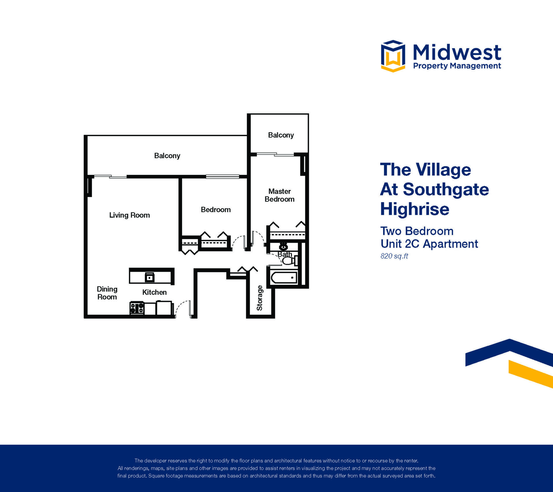 Floor plan layout diagram for 2 Bedroom Small Highrise
