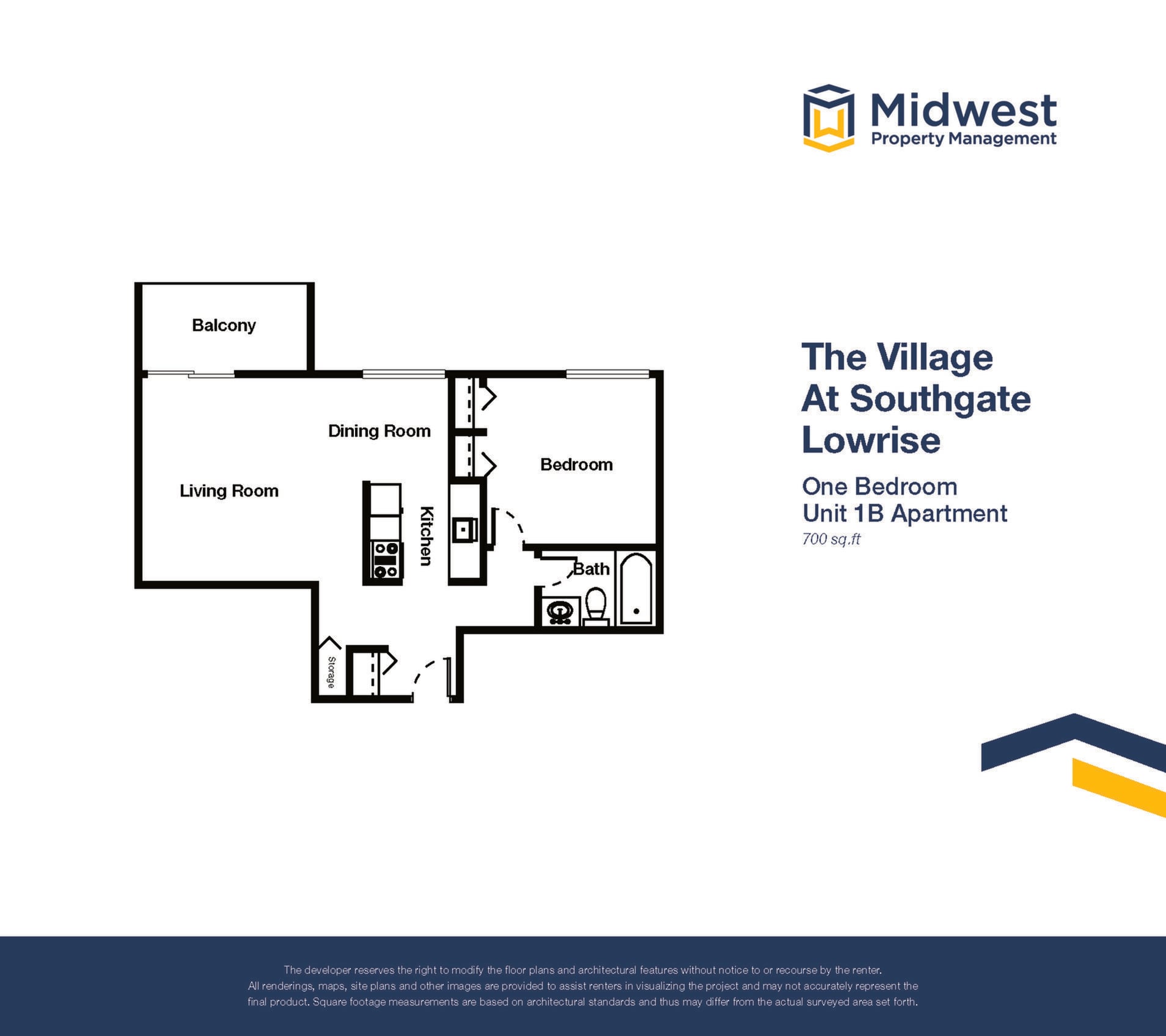Floor plan layout diagram for 1 Bedroom Large Lowrise