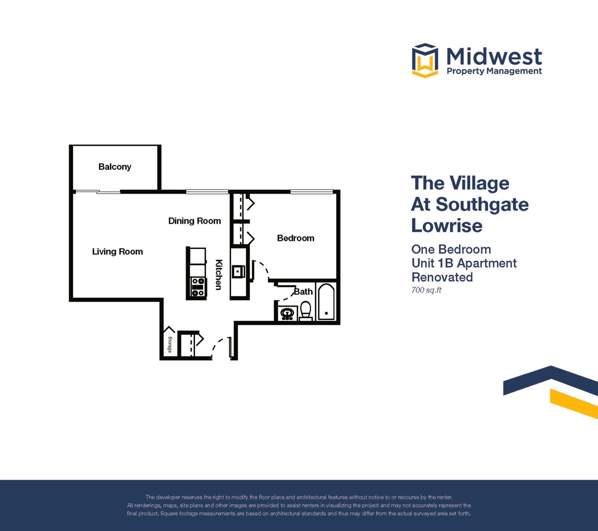 Floor plan layout diagram for 1 Bedroom Large Lowrise Renovated