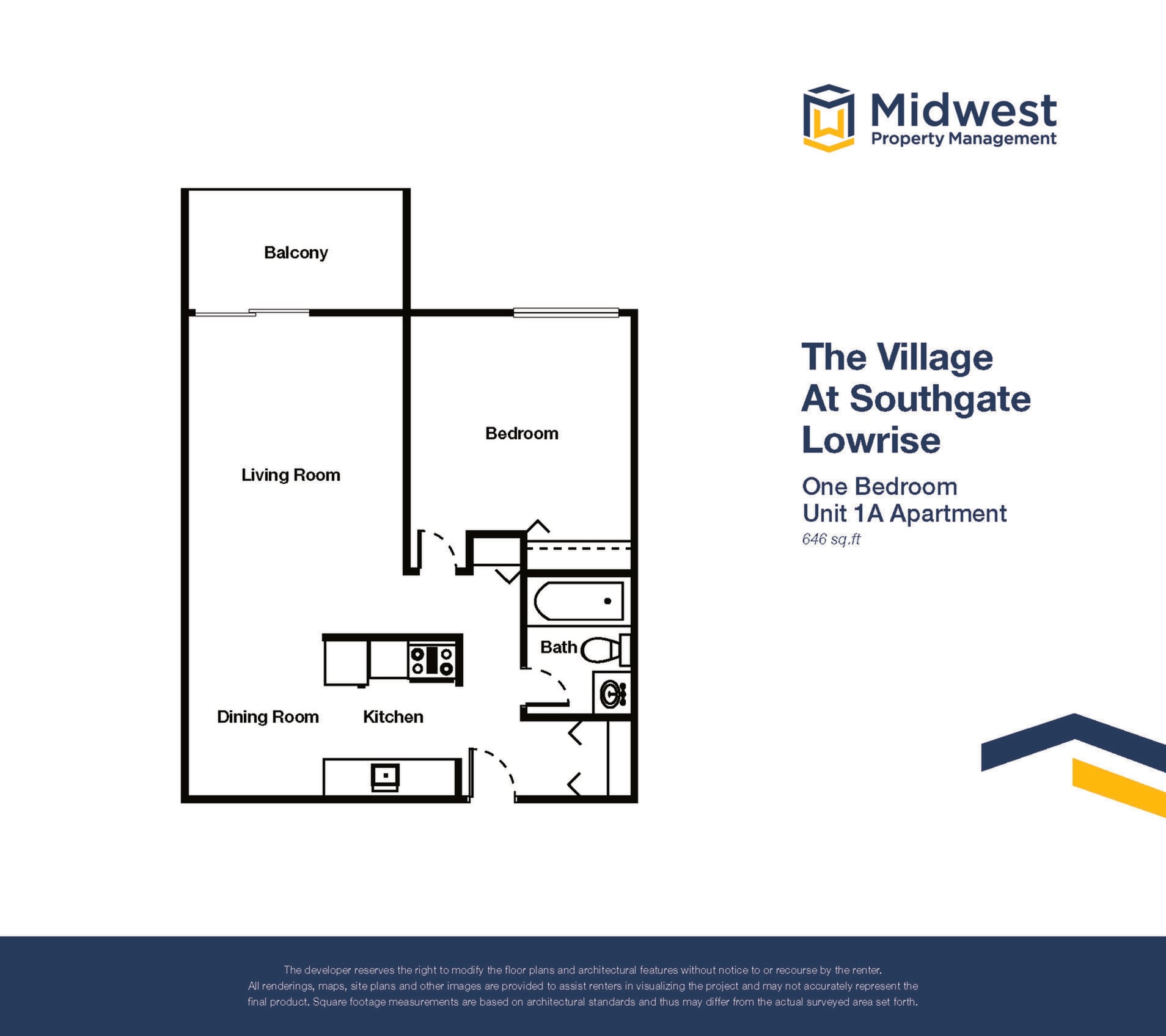 Floor plan layout diagram for 1 Bedroom Small Lowrise