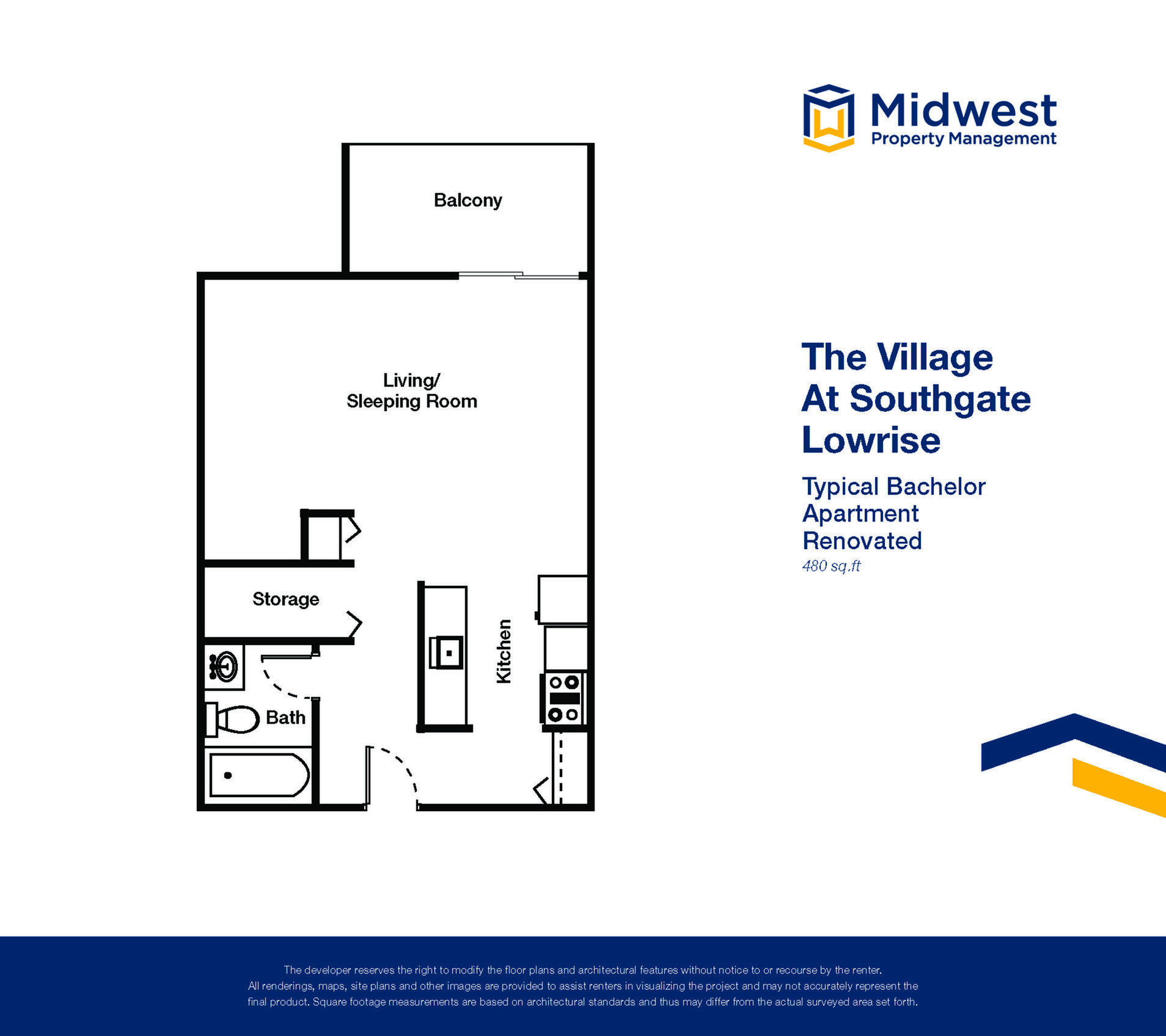 Floor plan layout diagram for Bachelor Lowrise Renovated