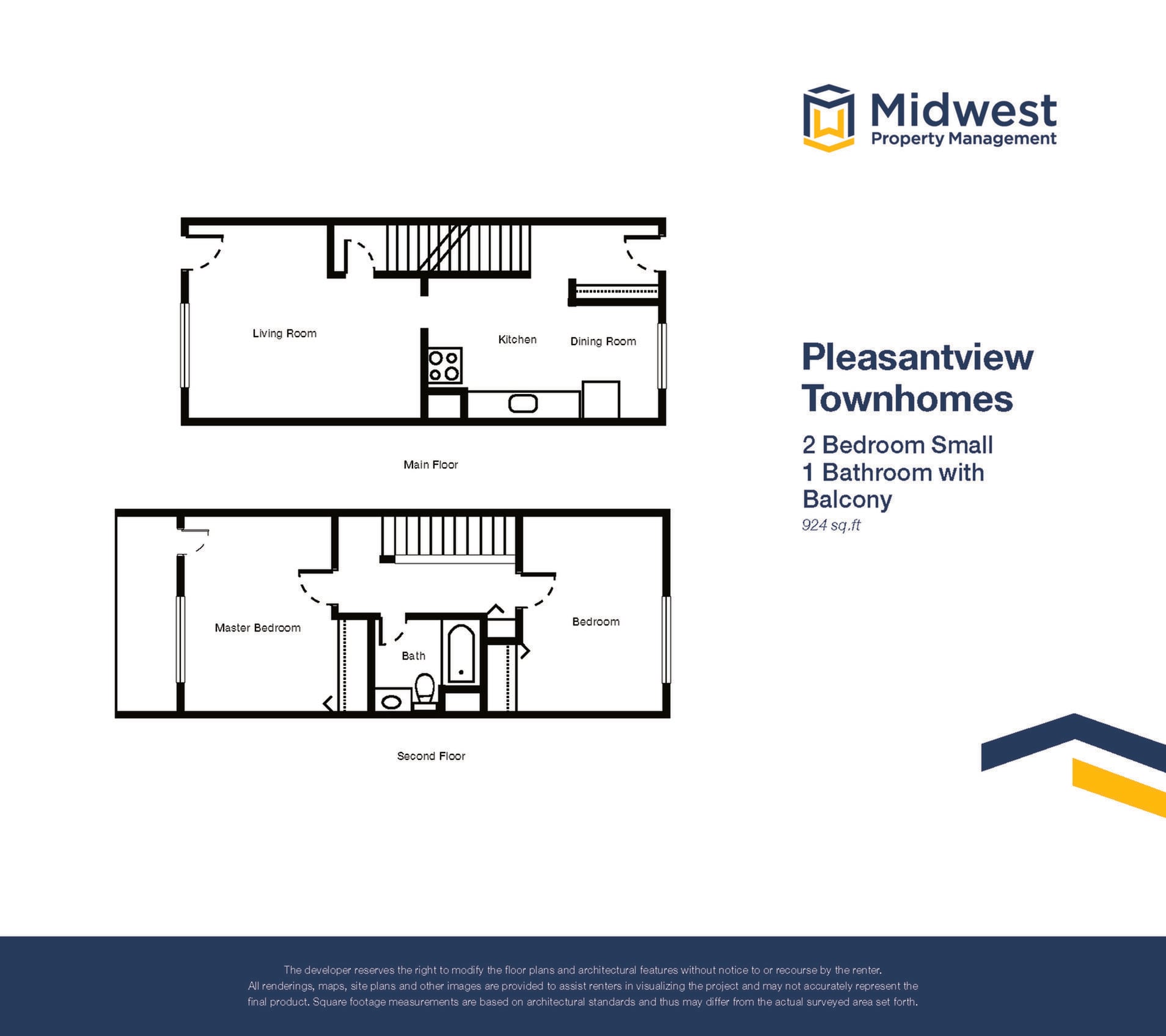 Floor plan layout diagram for 2 Bedroom Small with Balcony