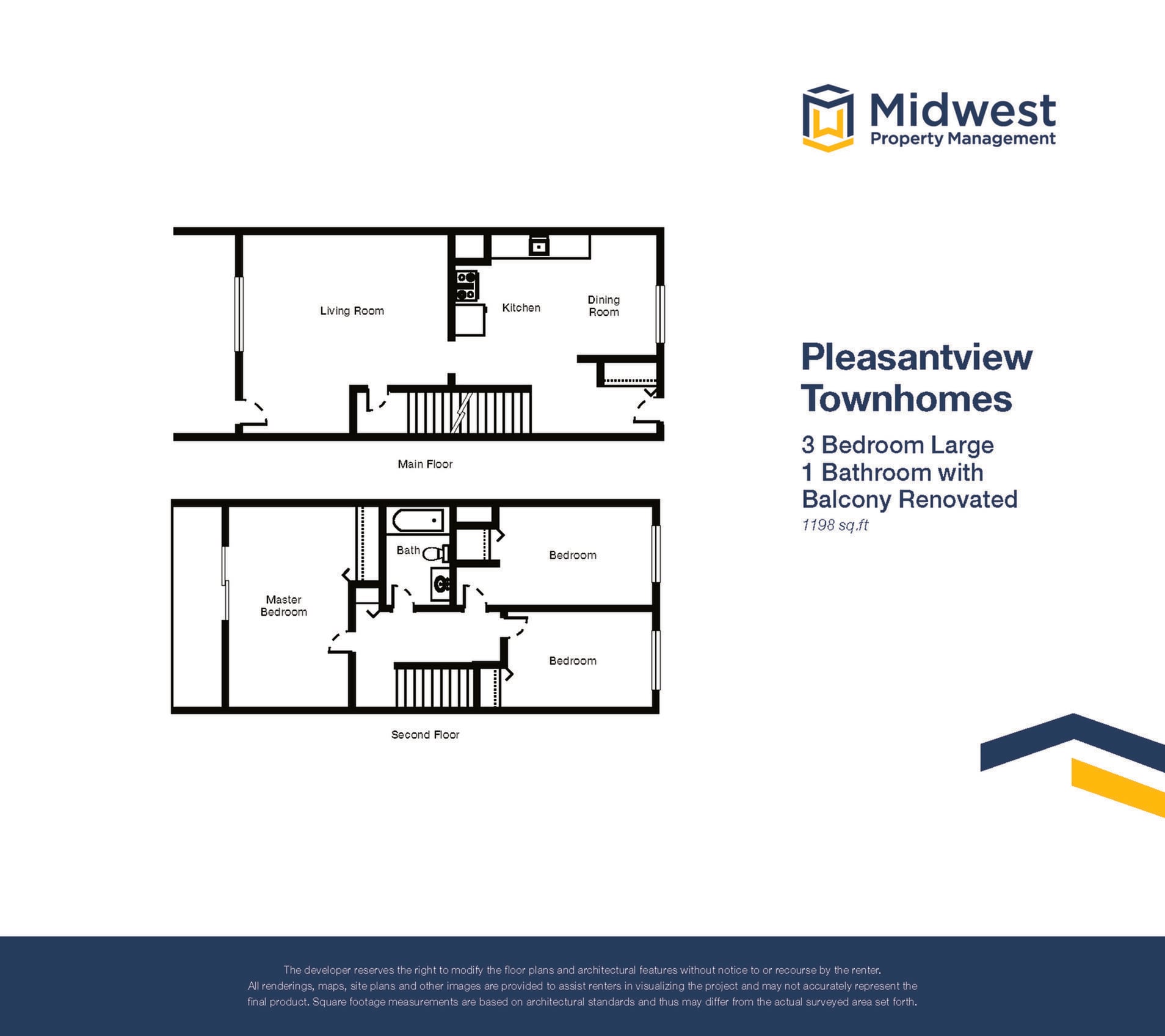 Floor plan layout diagram for 3 Bedroom Large with Balcony Renovated