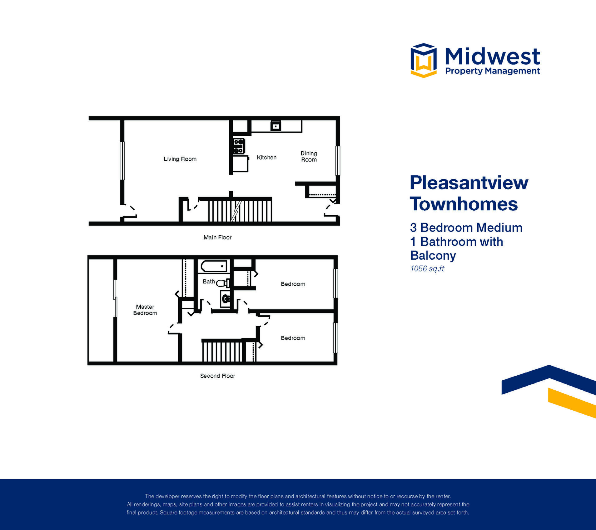 Floor plan layout diagram for 3 Bedroom Medium with Balcony